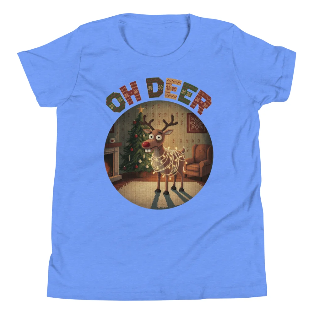 Oh Deer Kids' Ugly Christmas Tee, Blue
