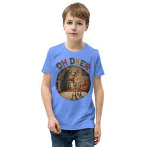 Oh Deer Kids' Ugly Christmas Tee — Blue model