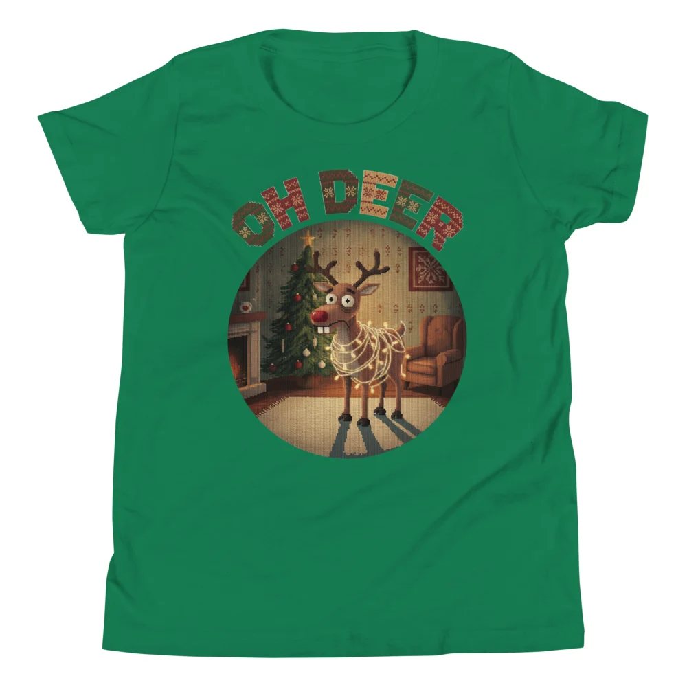 Oh Deer Kids' Ugly Christmas Tee, Green