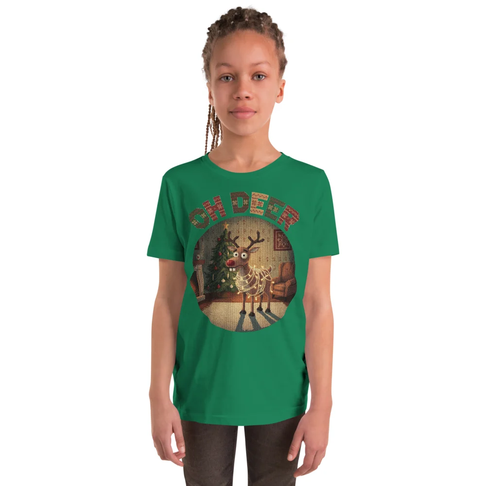 Oh Deer Kids' Ugly Christmas Tee, Green model
