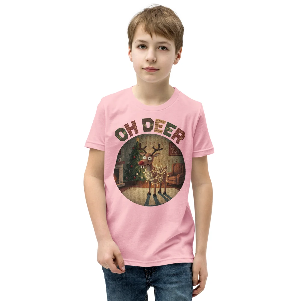 Oh Deer Kids' Ugly Christmas Tee, Light Pink model