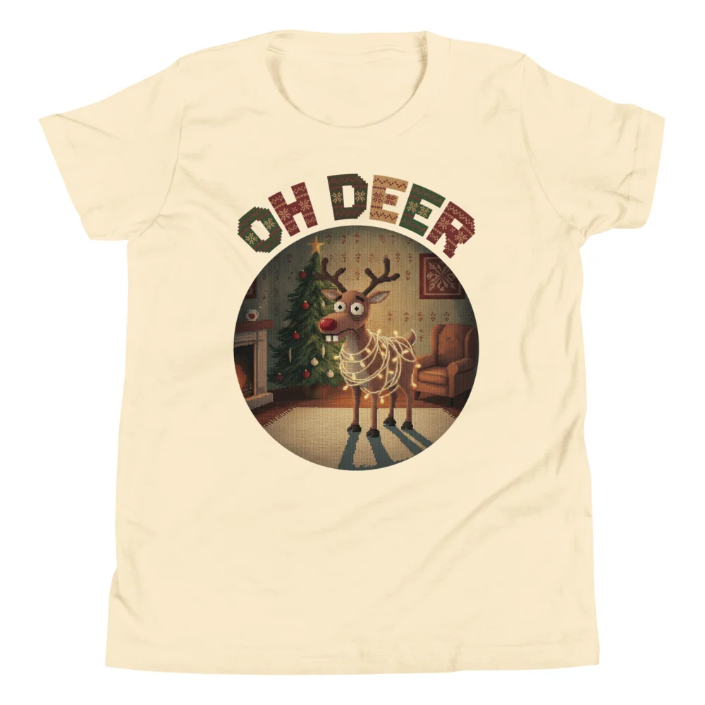 Oh Deer Kids' Ugly Christmas Tee, Vintage White