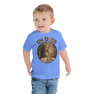 Oh Deer Toddler Ugly Christmas Tee — Blue model