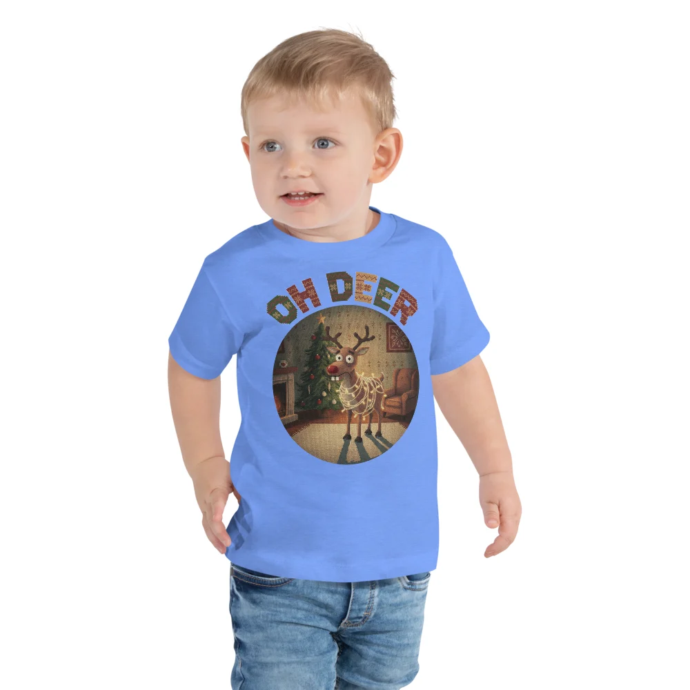 Oh Deer Toddler Ugly Christmas Tee, Blue model