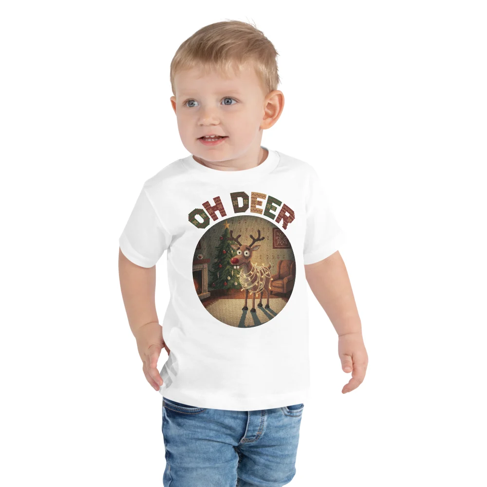 Oh Deer Toddler Ugly Christmas Tee, Pure White model