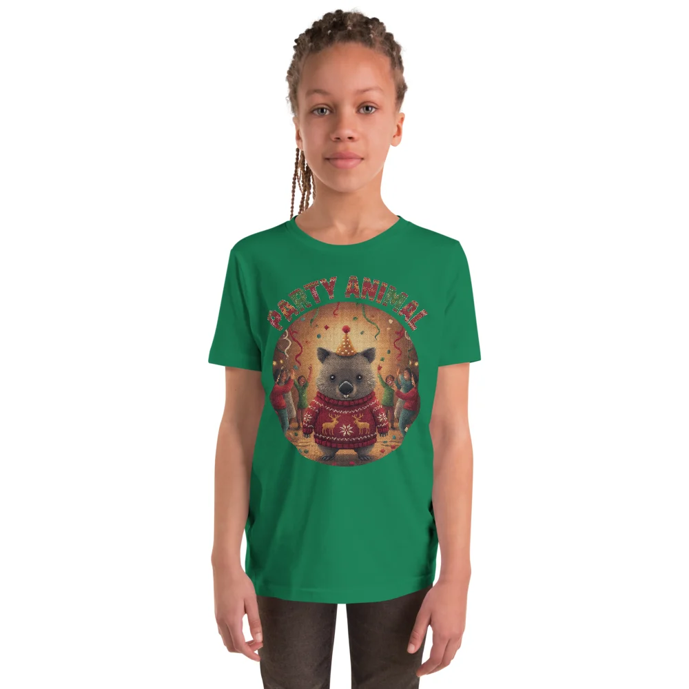 Party Animal Kids' Ugly Christmas Tee, Green model