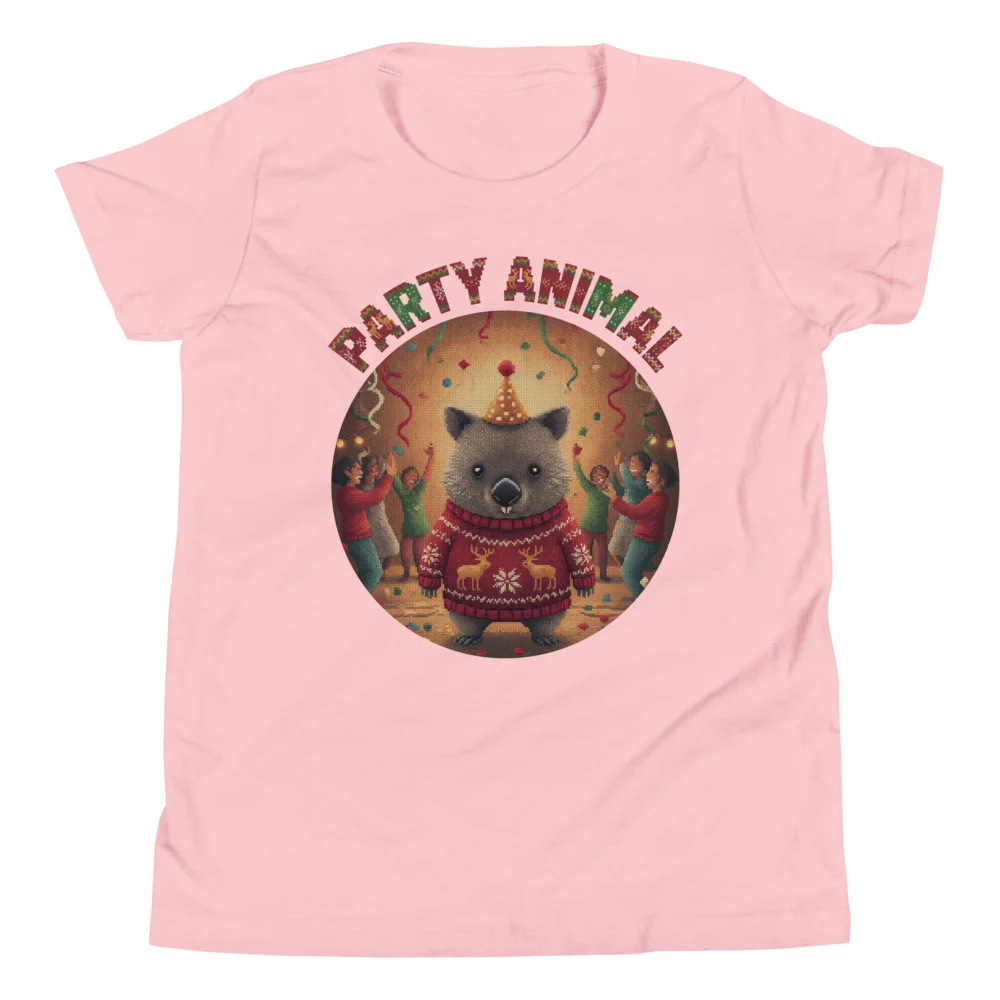 Party Animal Kids' Ugly Christmas Tee, Light Pink