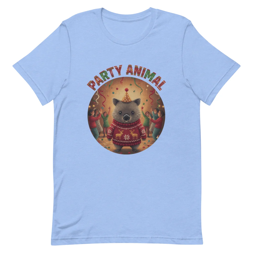 Party Animal Ugly Christmas Tee, Blue