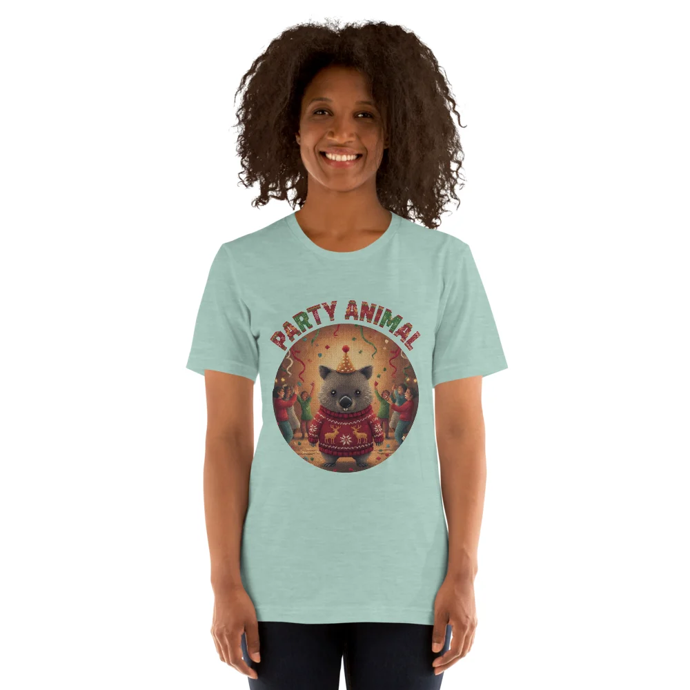 Party Animal Ugly Christmas Tee, Green model