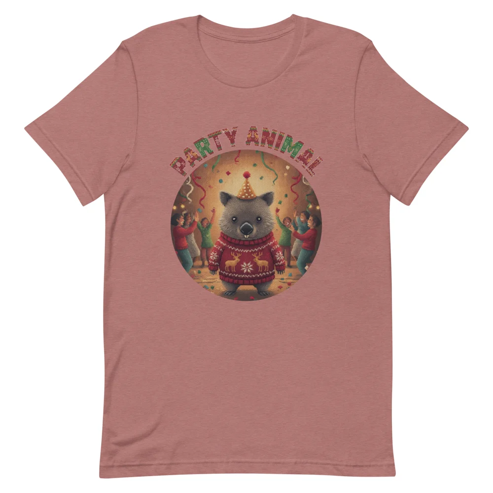 Party Animal Ugly Christmas Tee, Mauve