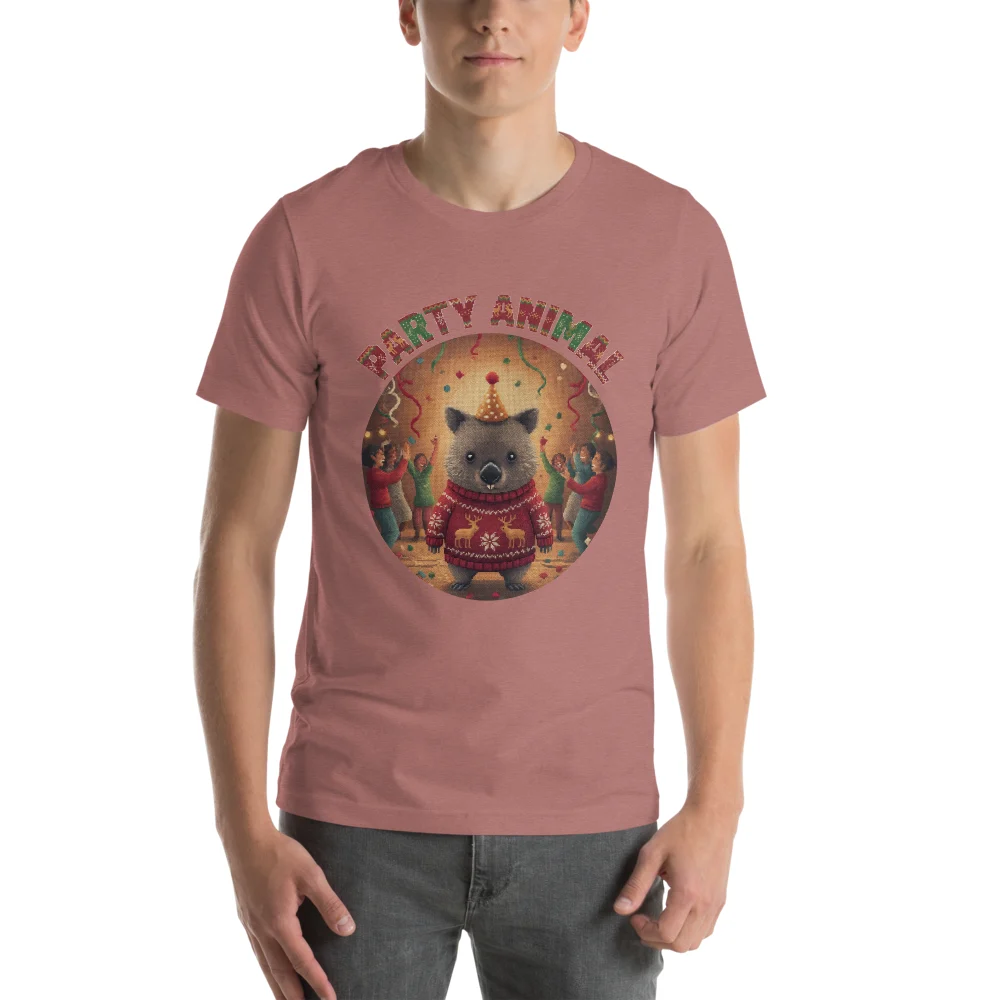 Party Animal Ugly Christmas Tee, Mauve model