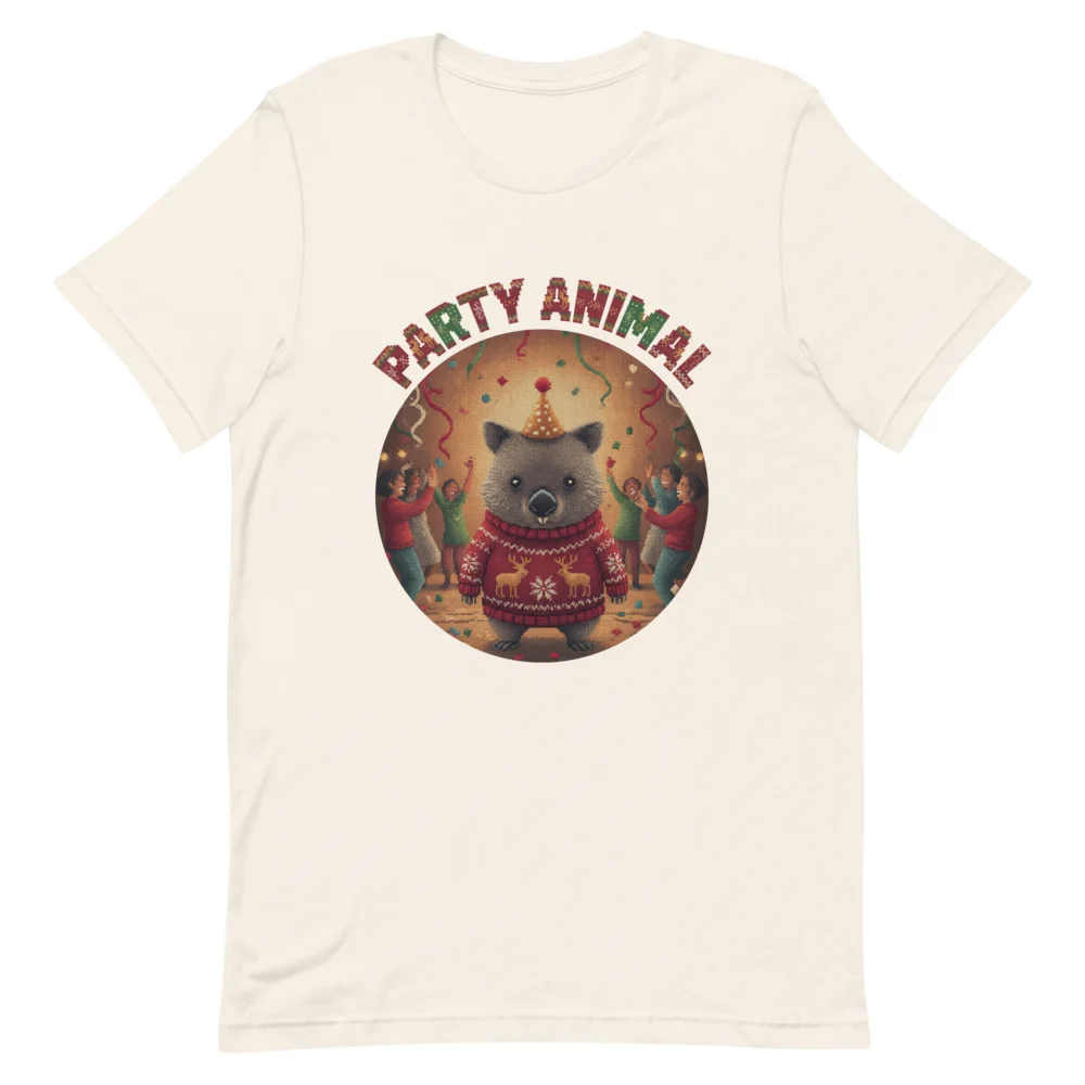 Party Animal Ugly Christmas Tee, Vintage White