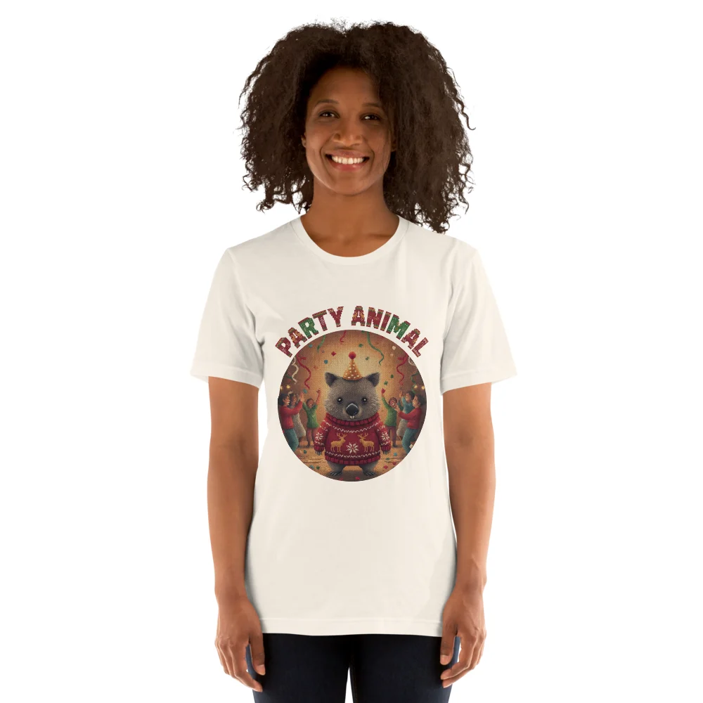 Party Animal Ugly Christmas Tee, Vintage White model