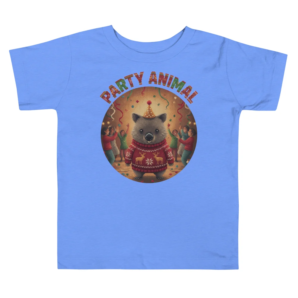 Party Animal Toddler Ugly Christmas Tee, Blue flat