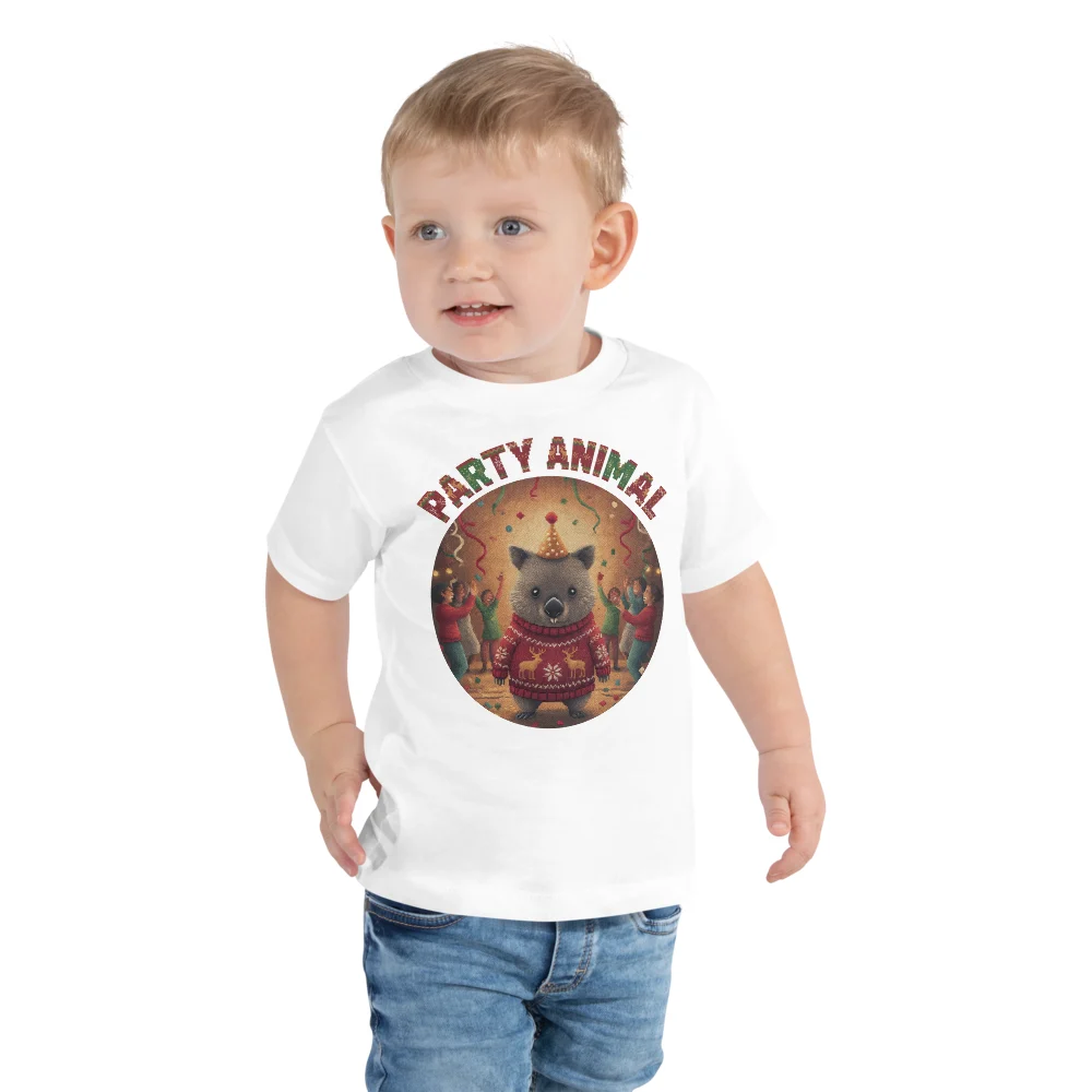 Party Animal Toddler Ugly Christmas Tee, Pure White model