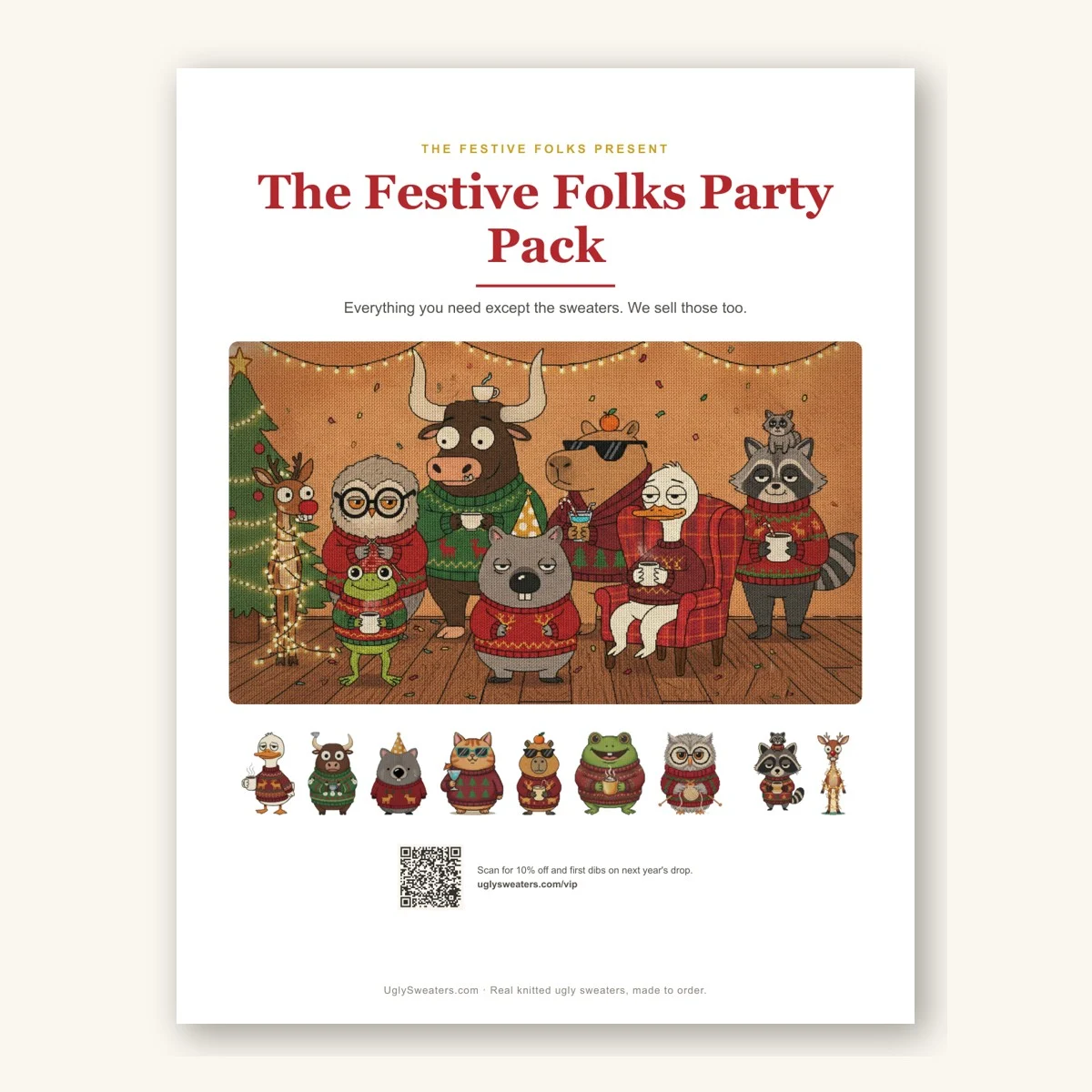 The Festive Folks Party Pack printable cover with the whole character family