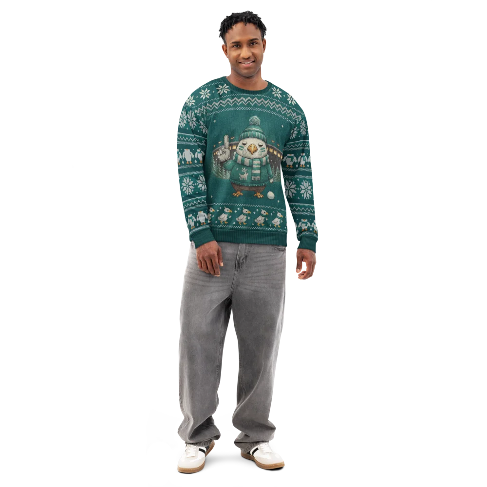 Philadelphia Fan Ugly Christmas Sweatshirt on male model, front