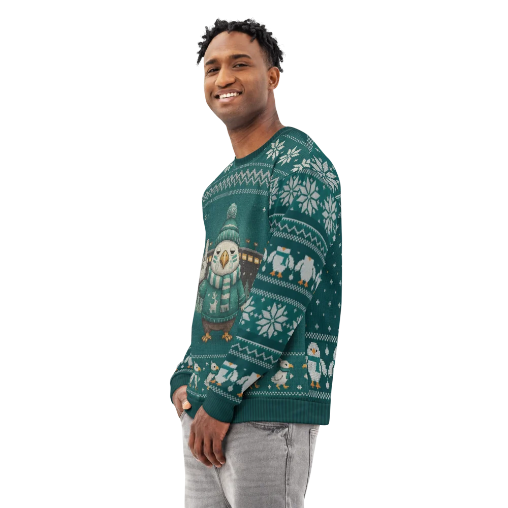 Philadelphia Fan Ugly Christmas Sweatshirt on male model, side