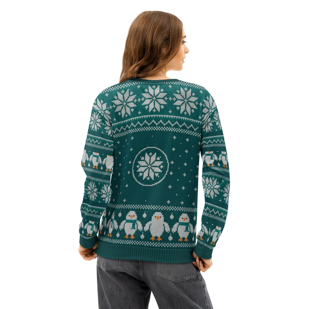Philadelphia Fan Ugly Christmas Sweatshirt on female model, back