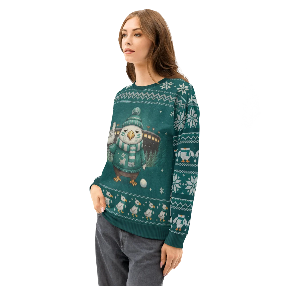 Philadelphia Fan Ugly Christmas Sweatshirt on female model, side