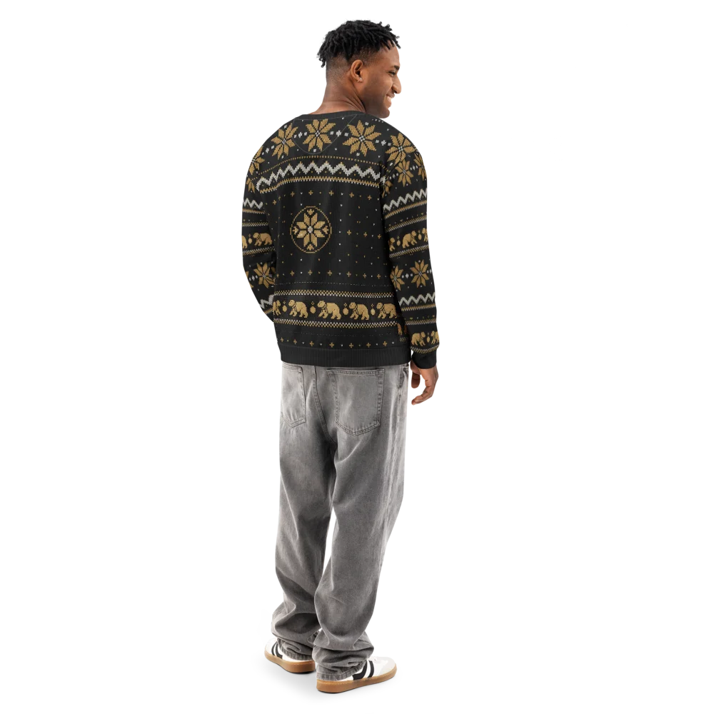 Pittsburgh Fan Ugly Christmas Sweatshirt on male model, back
