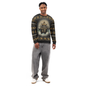 Pittsburgh Fan Ugly Christmas Sweatshirt on male model, front