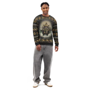 Pittsburgh Fan Ugly Christmas Sweatshirt on male model, front