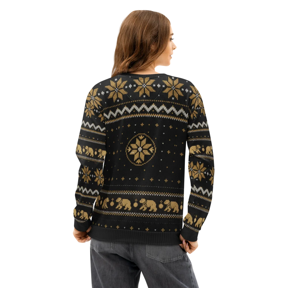 Pittsburgh Fan Ugly Christmas Sweatshirt on female model, back