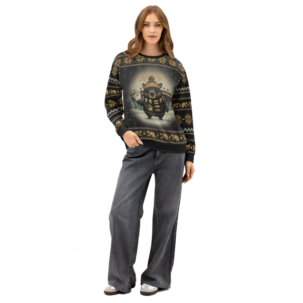 Pittsburgh Fan Ugly Christmas Sweatshirt on female model, front