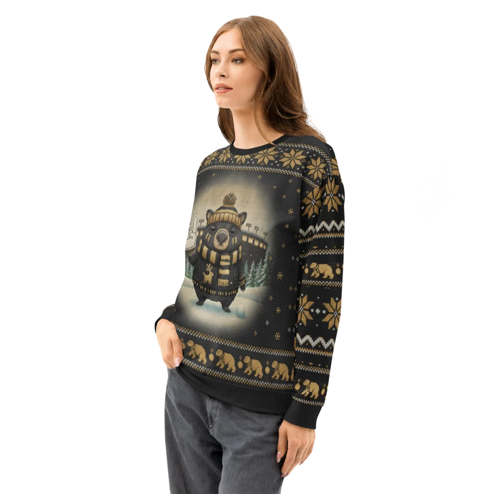 Pittsburgh Fan Ugly Christmas Sweatshirt on female model, side
