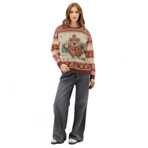 San Francisco Fan Ugly Christmas Sweatshirt on female model, front