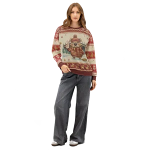 San Francisco Fan Ugly Christmas Sweatshirt on female model, front