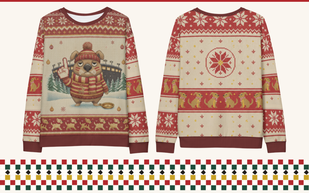 San Francisco Fan all-over print ugly Christmas sweatshirt, front and back