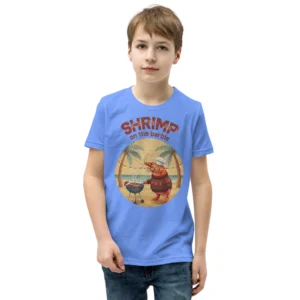 Shrimp on the Barbie Kids' Ugly Christmas Tee, Blue model