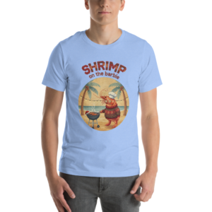 Shrimp on the Barbie Ugly Christmas Tee — Blue model