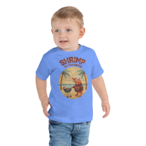 Shrimp on the Barbie Toddler Ugly Christmas Tee — Blue model