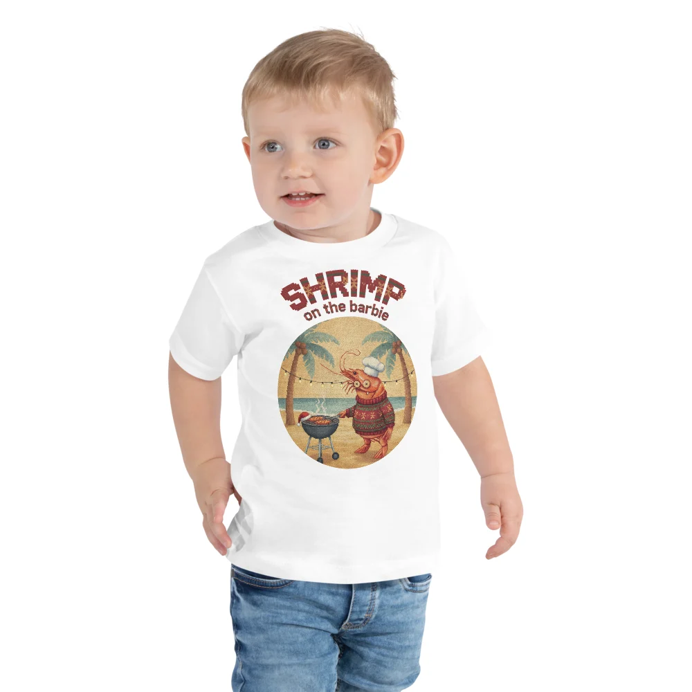 Shrimp on the Barbie Toddler Ugly Christmas Tee, Pure White model