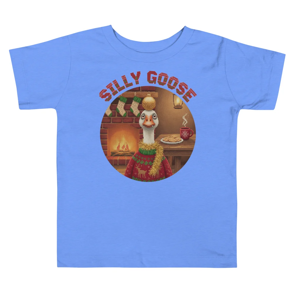 Silly Goose Toddler Ugly Christmas Tee, Blue flat