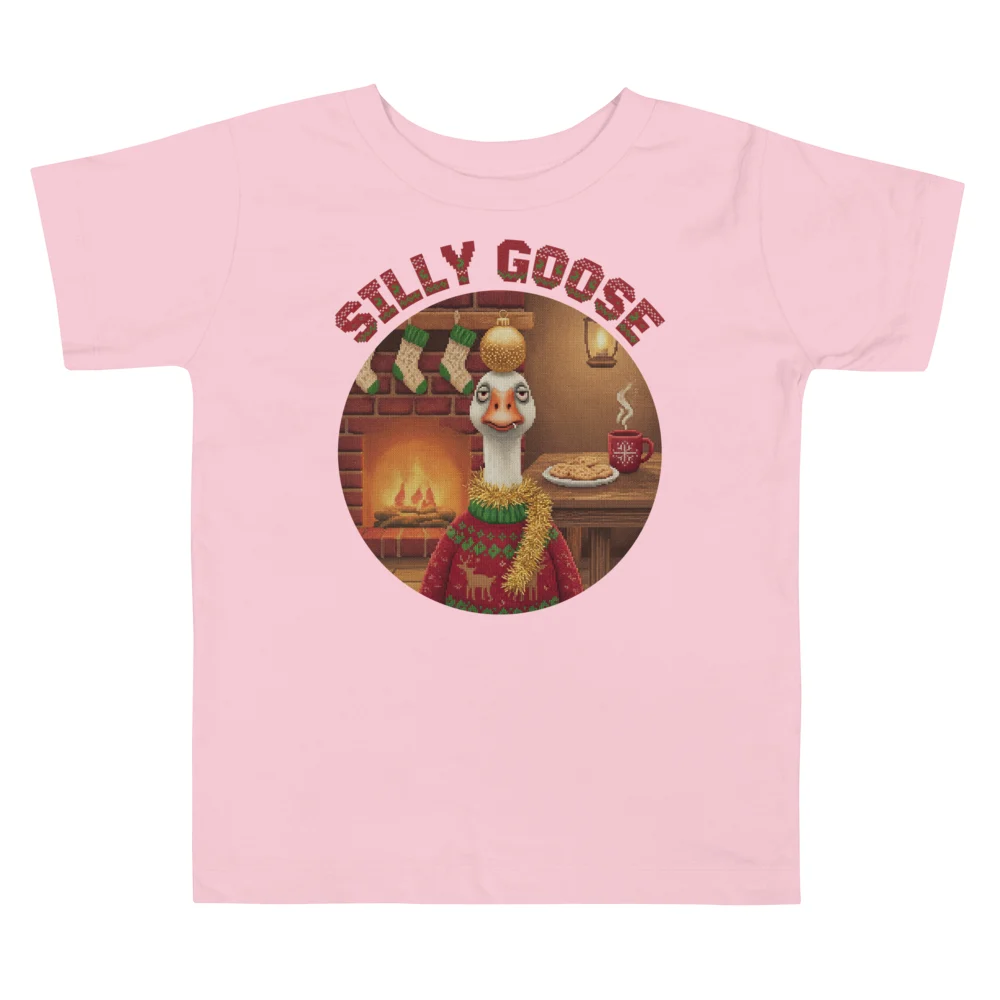 Silly Goose Toddler Ugly Christmas Tee, Light Pink flat