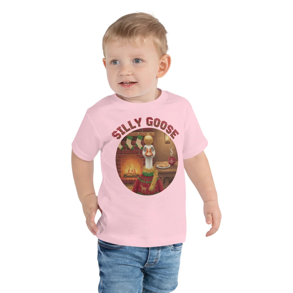 Silly Goose Toddler Ugly Christmas Tee, Light Pink model