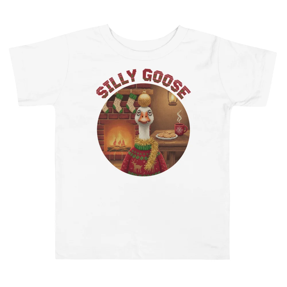 Silly Goose Toddler Ugly Christmas Tee, Pure White flat