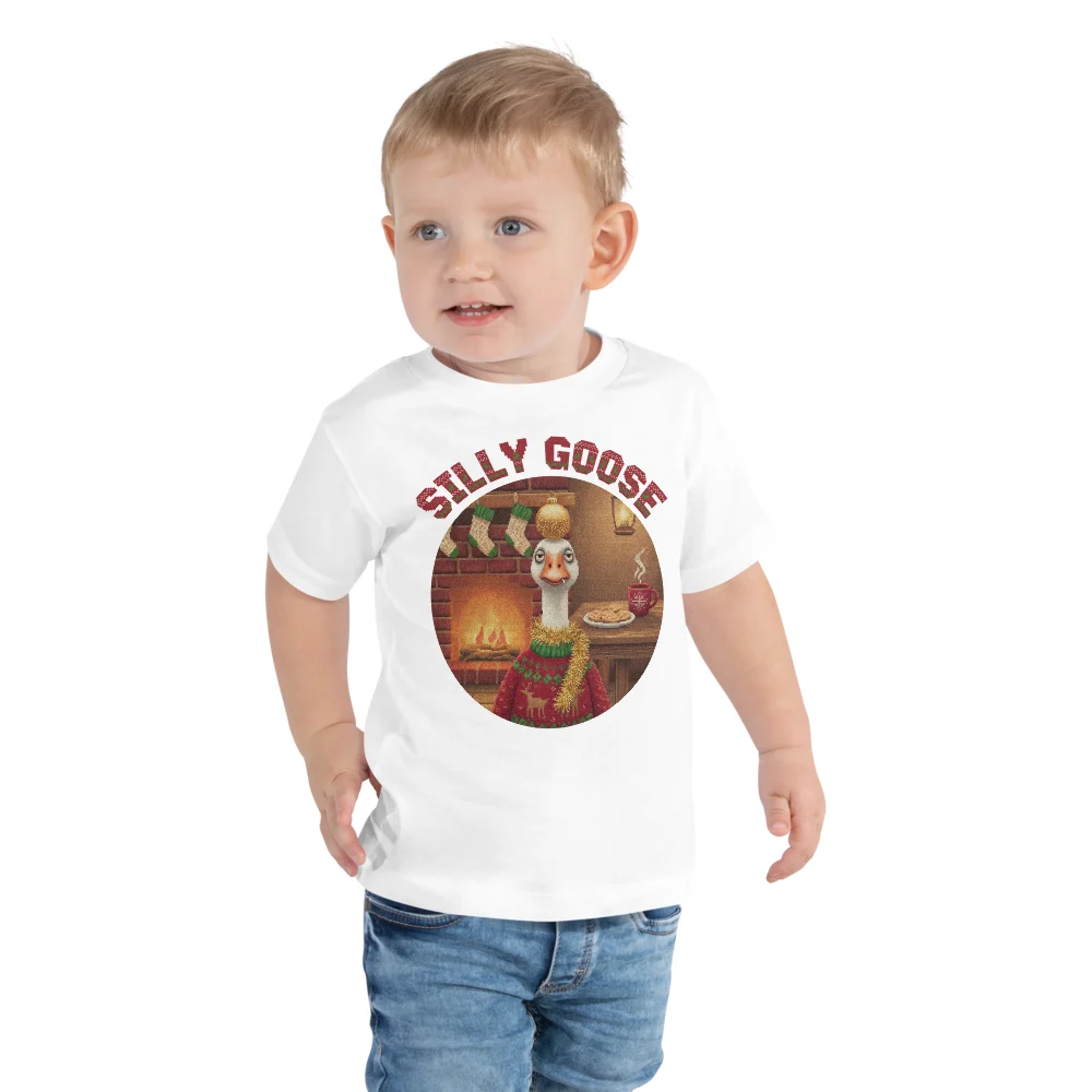Silly Goose Toddler Ugly Christmas Tee, Pure White model