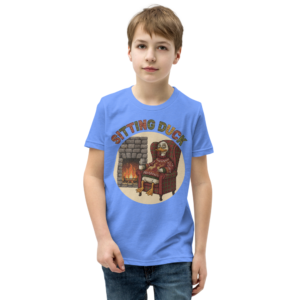 Sitting Duck Kids' Ugly Christmas Tee — Blue model