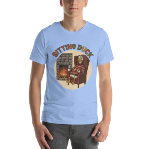 Sitting Duck Ugly Christmas Tee — Blue model
