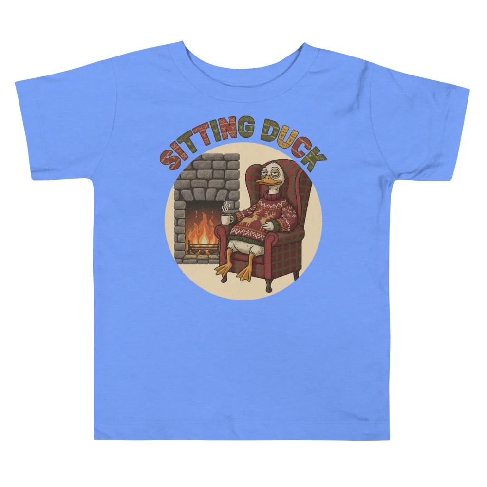 Sitting Duck Toddler Ugly Christmas Tee, Blue flat