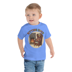 Sitting Duck Toddler Ugly Christmas Tee — Blue model