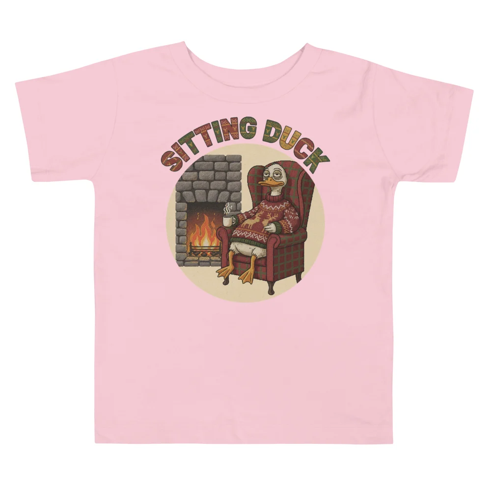 Sitting Duck Toddler Ugly Christmas Tee, Light Pink flat