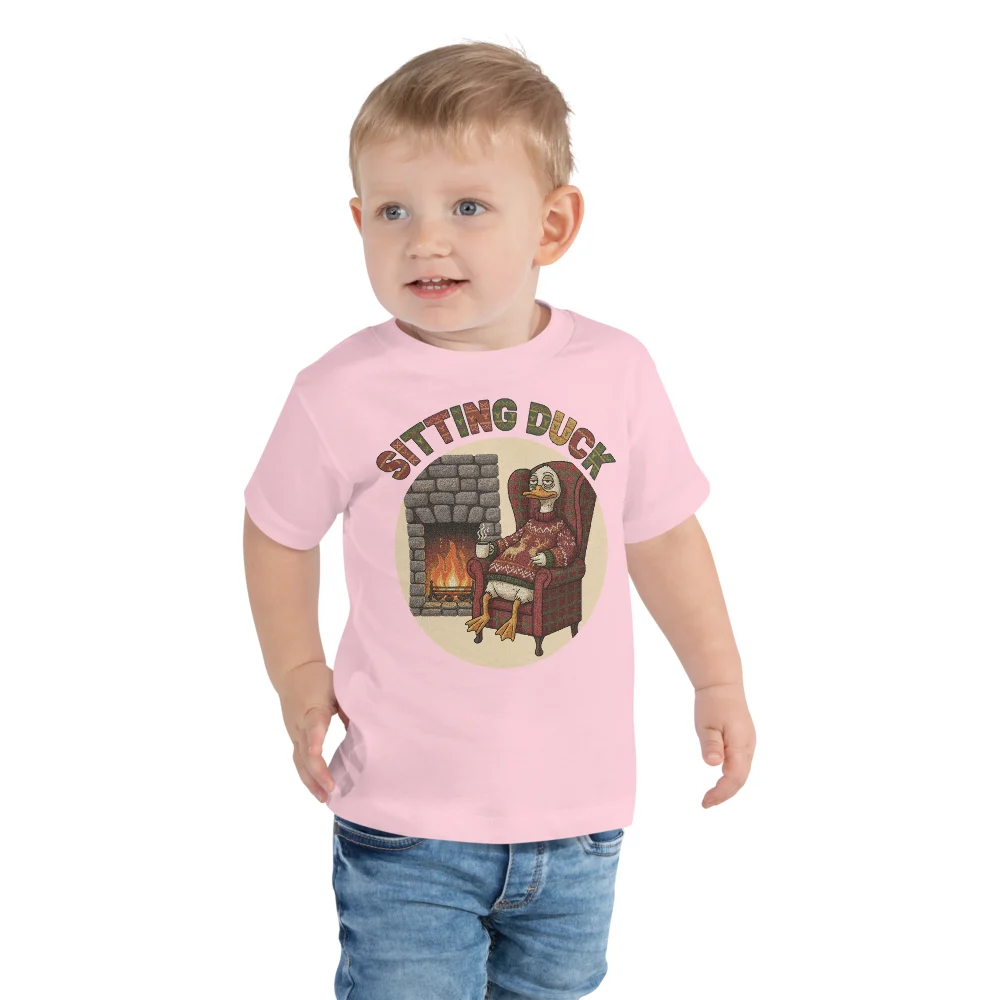 Sitting Duck Toddler Ugly Christmas Tee, Light Pink model