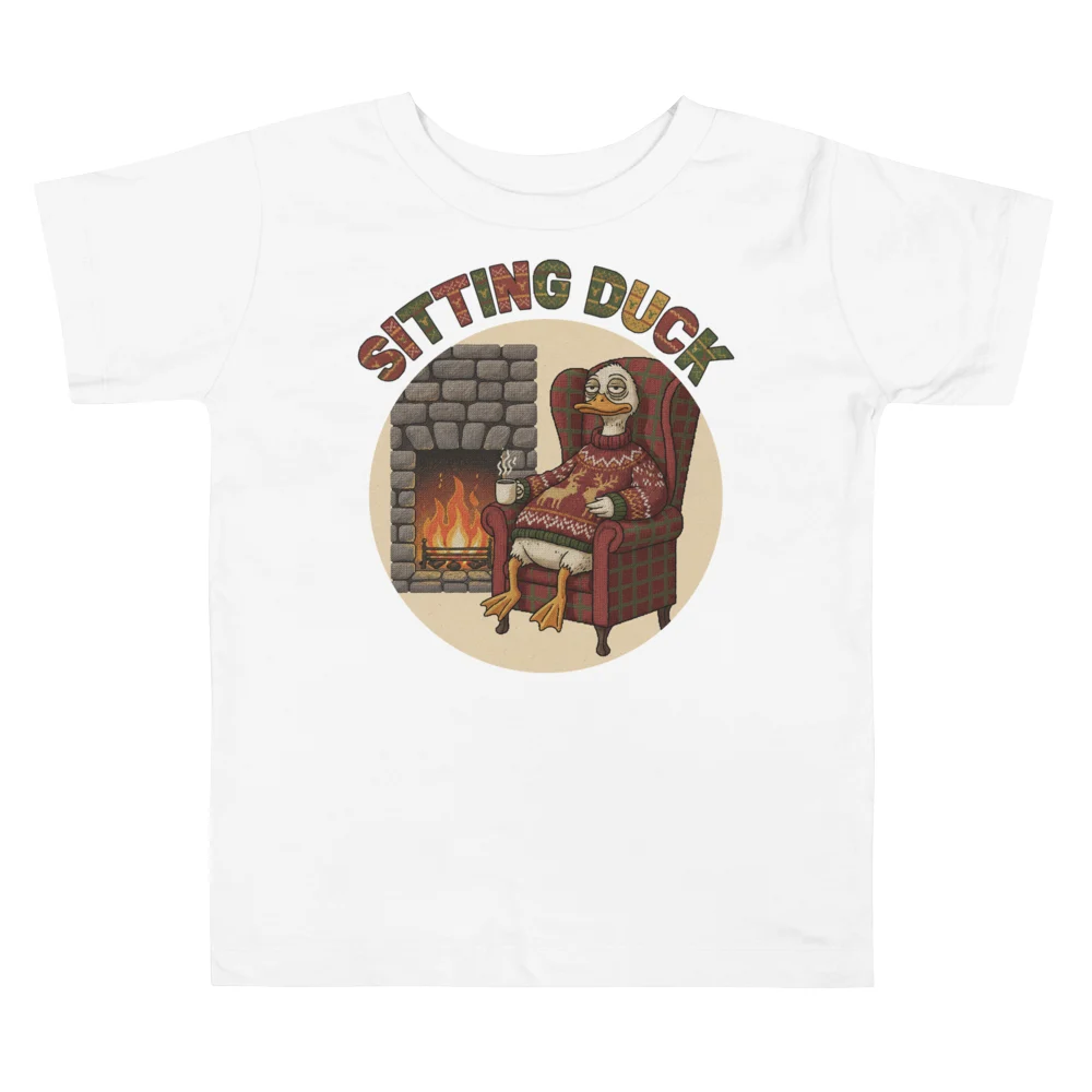 Sitting Duck Toddler Ugly Christmas Tee, Pure White flat