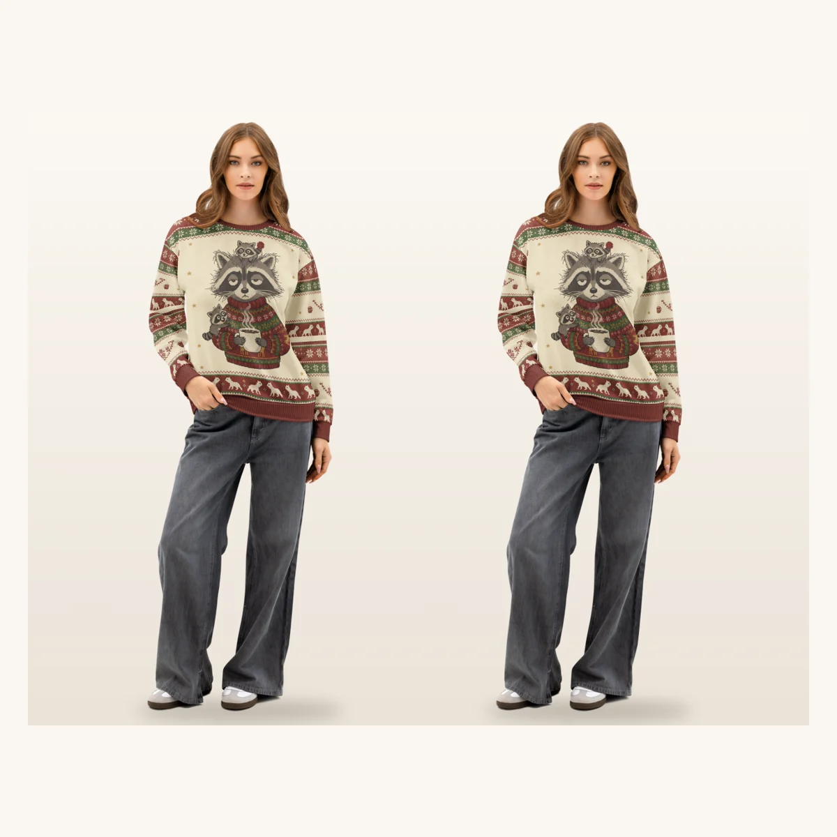 Tired Mom Matching Ugly Christmas Sweaters for Couples | Two Sweatshirts